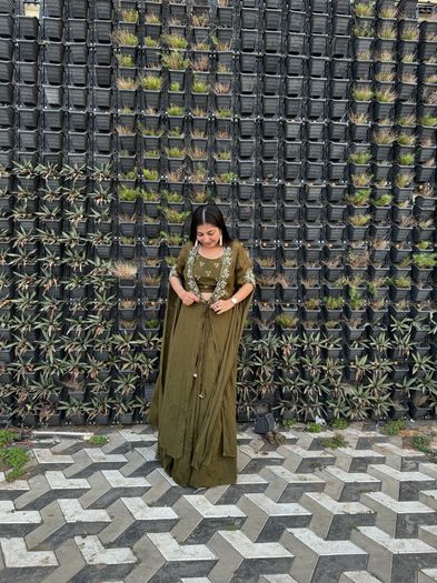 Ca51 Mehndi Green Shrug Set