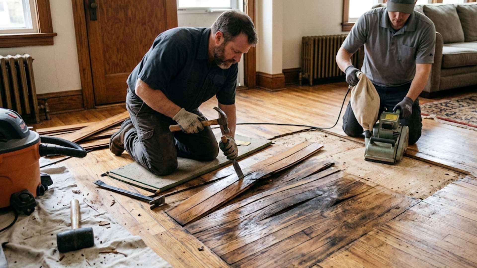 Wood Floor Turning Dark After Water Leak in Hermann, MO