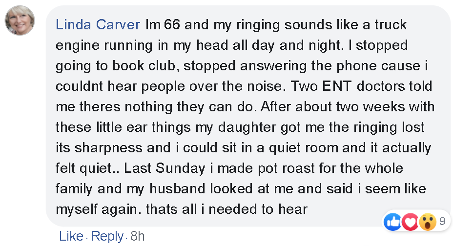 Facebook review — TinnitusOFF customer testimonial