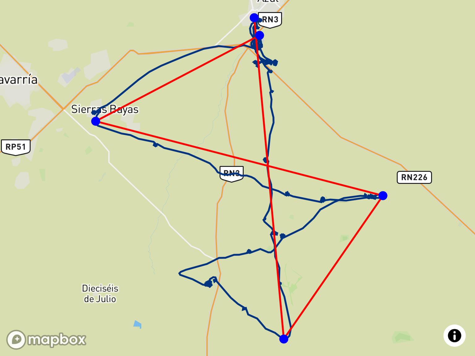 Vuelo de 155,7 km de Santiago Peñoñori en Azul