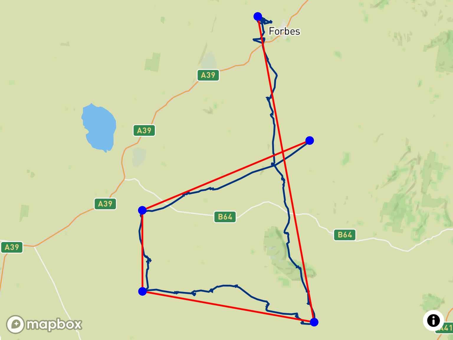 Rich Reinauer’s 209.03 km Out and Back at Forbes Airfield
