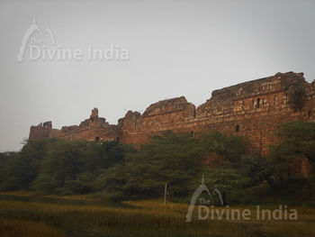 Purana Qila and lake outside it