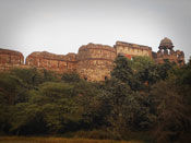 Purana Qila and lake outside it