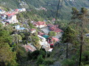 Mussoorie - A view down from the famous Gunhill. Cable cars can be seen commuting up and down