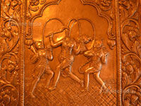 Devi Chandi Devi Jaya and Devi Vijaya emboss picture at Chinpturni temple entrance gate