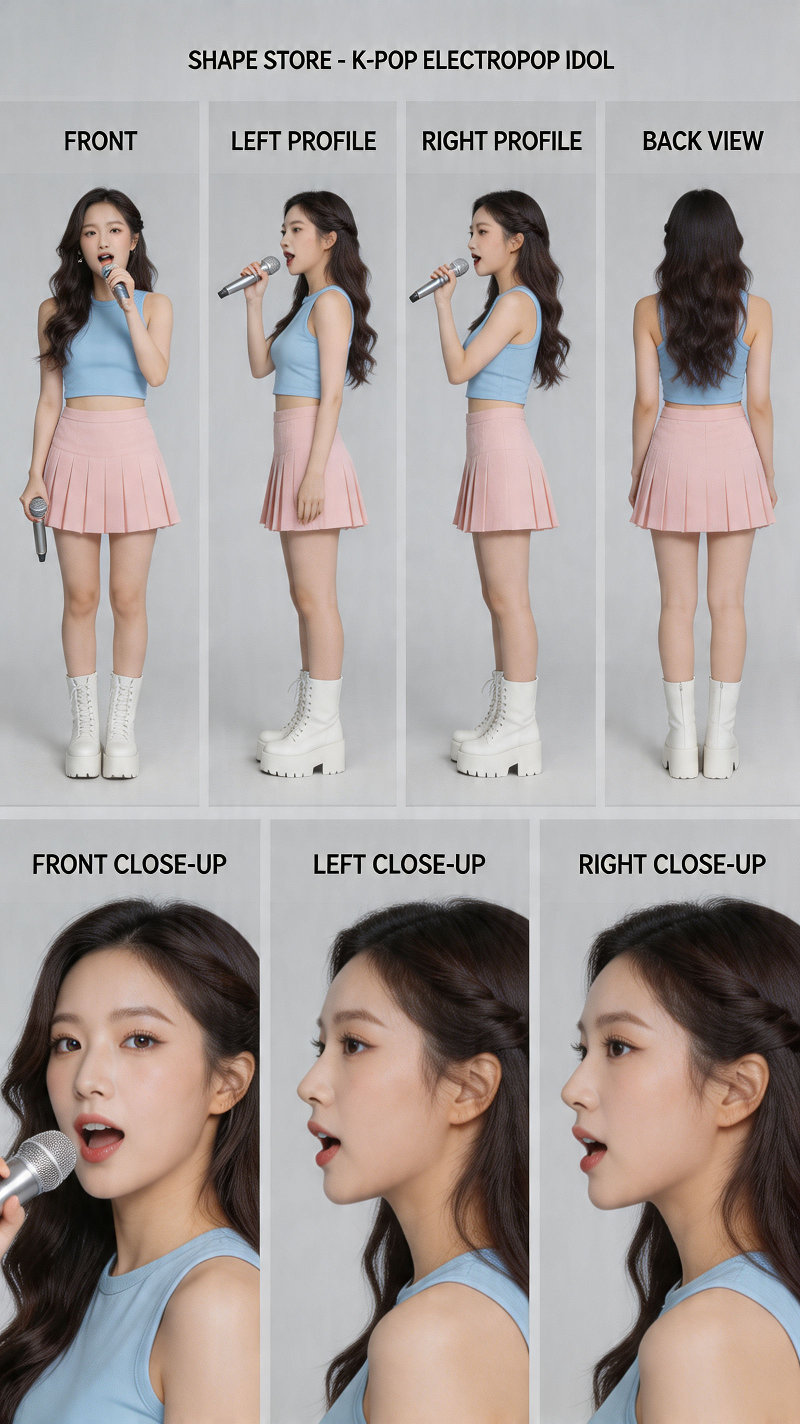 a K-pop electropop pop asian female singing about the Shape Store