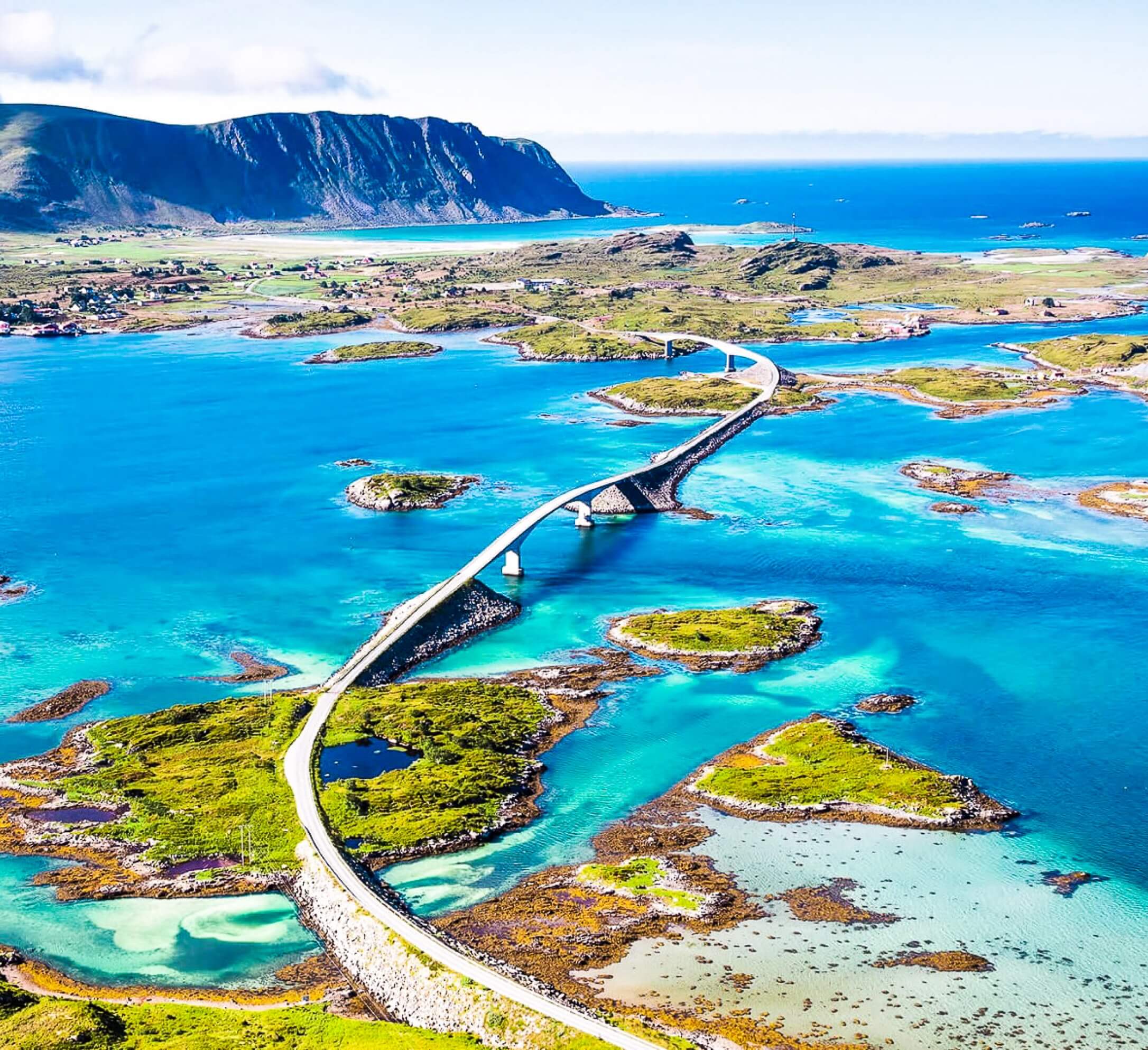 Midnight sun in Lofoten Islands, over Arctic Circle