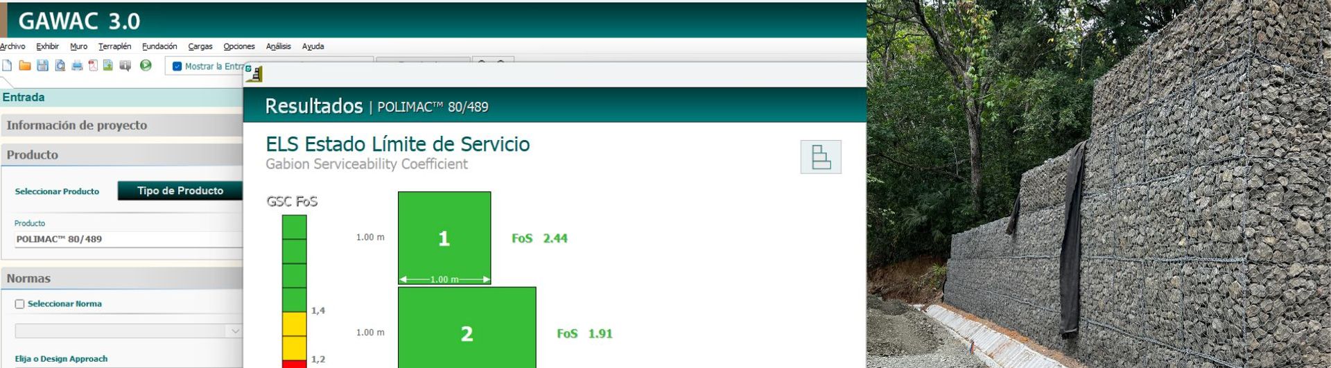 ¿Qué software se utiliza para diseñar muros de contención con gaviones?