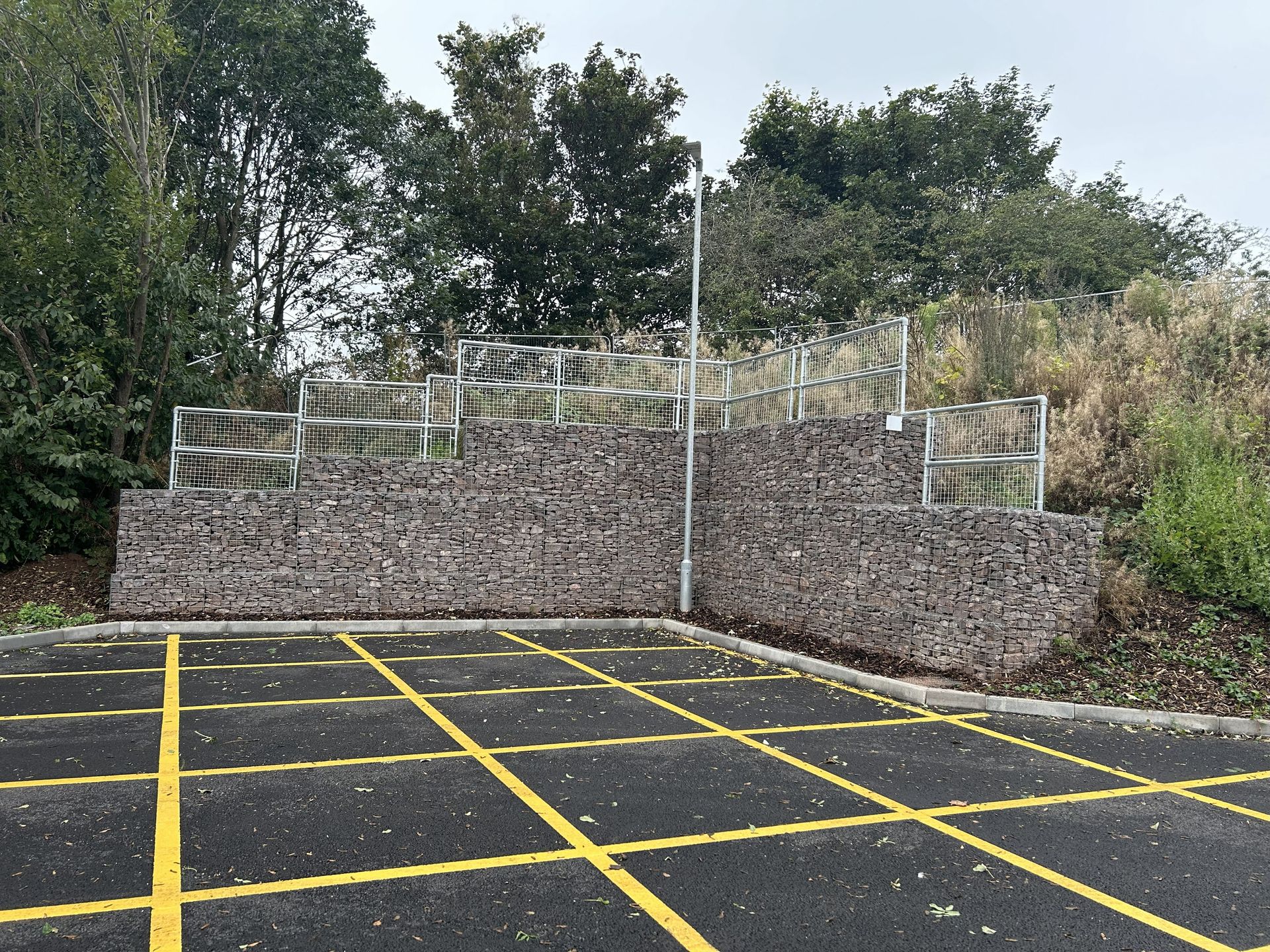 Gabion Retaining Wall on Made Ground at Constrained Car Park Boundary