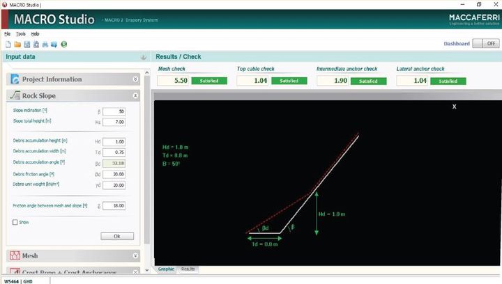 Drapery stability analysis was conducted using the Maccaferri MACRO design software suite.