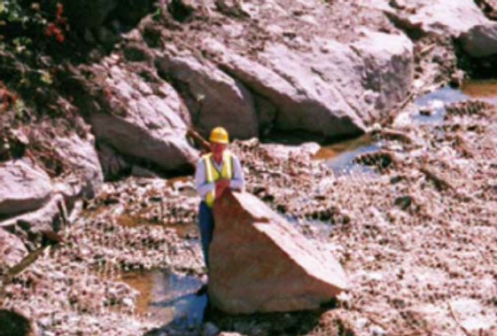 Example of debris (on top of Gabion Mat®) following storm