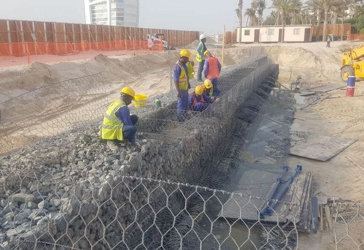 During construction: terramesh & Gabion protection walls in progress
