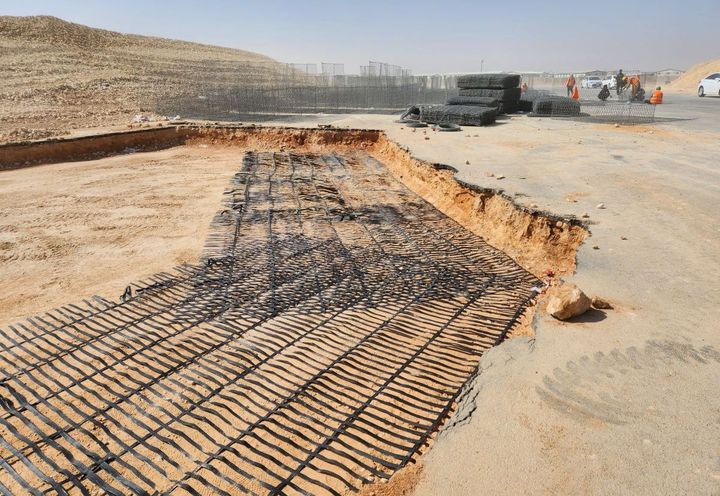 Laying of first layer of Paragrid geogrid