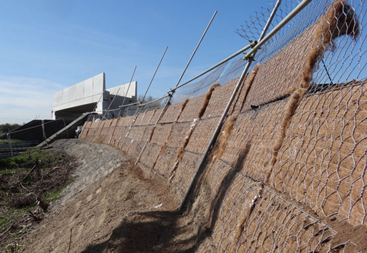 Fourth course of Green Terramesh® being placed on the North ramp