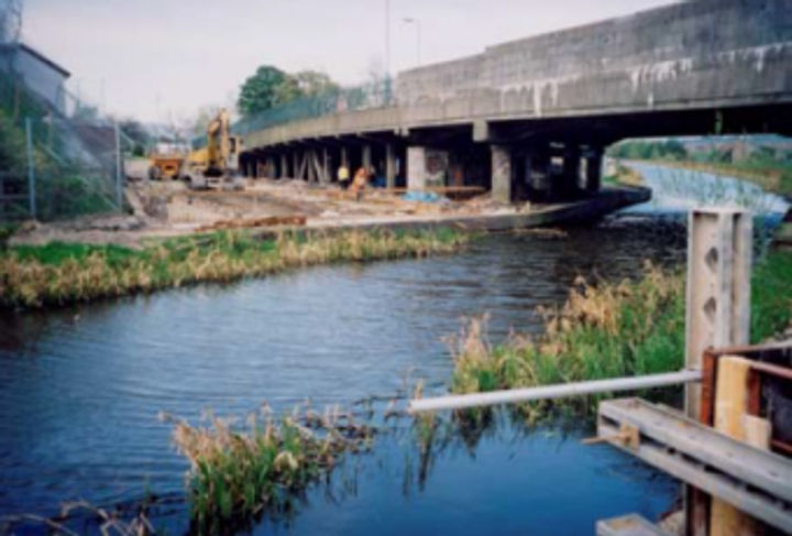 Existing concrete framed bridge structure with temporary diversion route