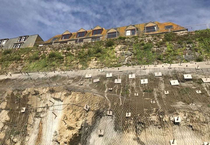 View of the top of the embankment, drapery mesh secure