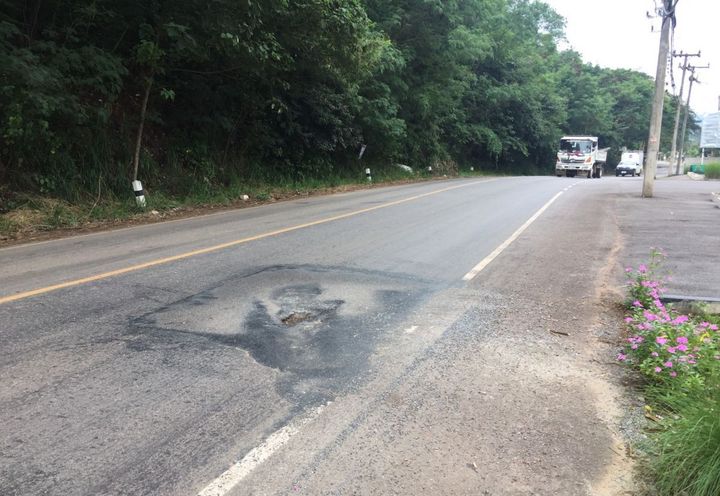 Damaged Pavement Due to Rockfall Debris Impact