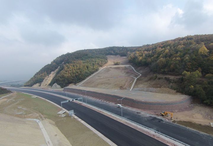 Gabion wall aerial view