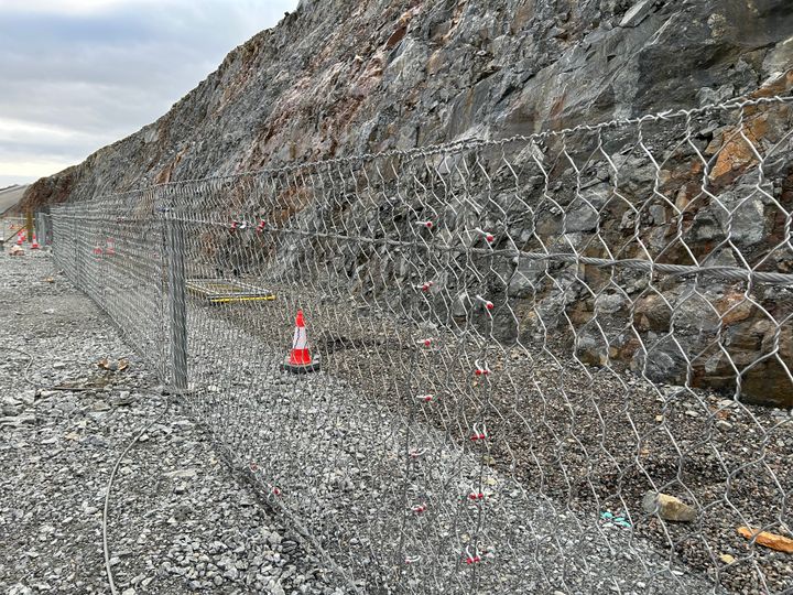 Fully constructed RB35 NP 1.35m high rockfall barrier