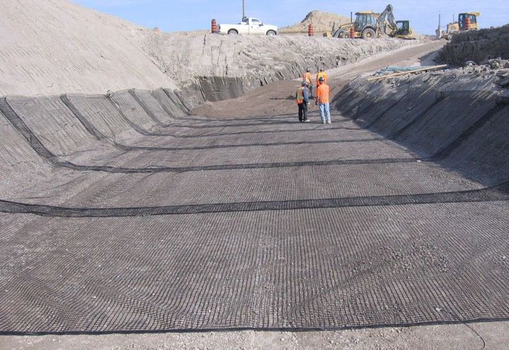 Installation of first layer of geogrid reinforcement