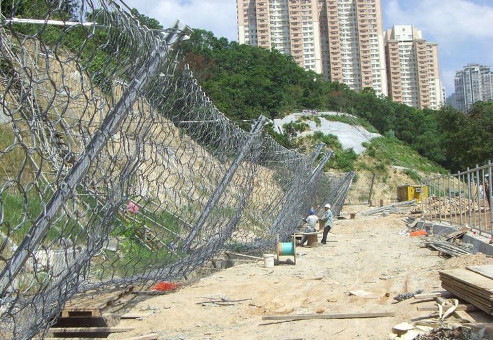 Installation of dynamic barrier in progress (view from downslope)