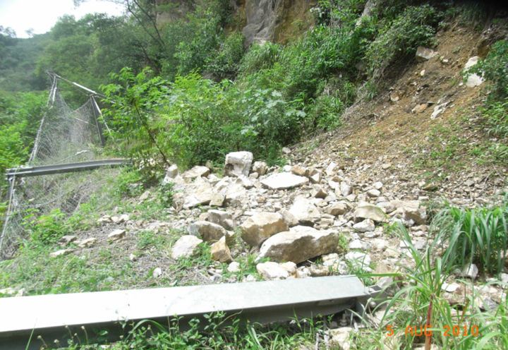 Rockfall Debris Impact at Base of Post