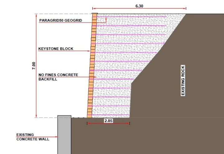 Section of MacWall with cement stabilized fill