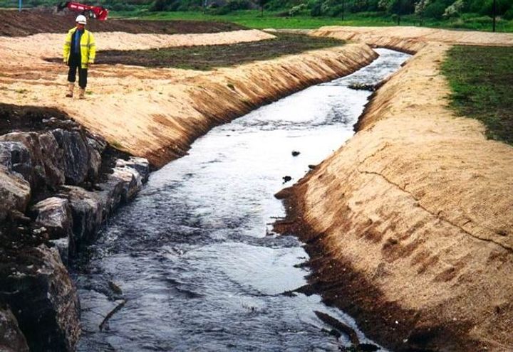 Biomac secured to the new channel bank flood berms