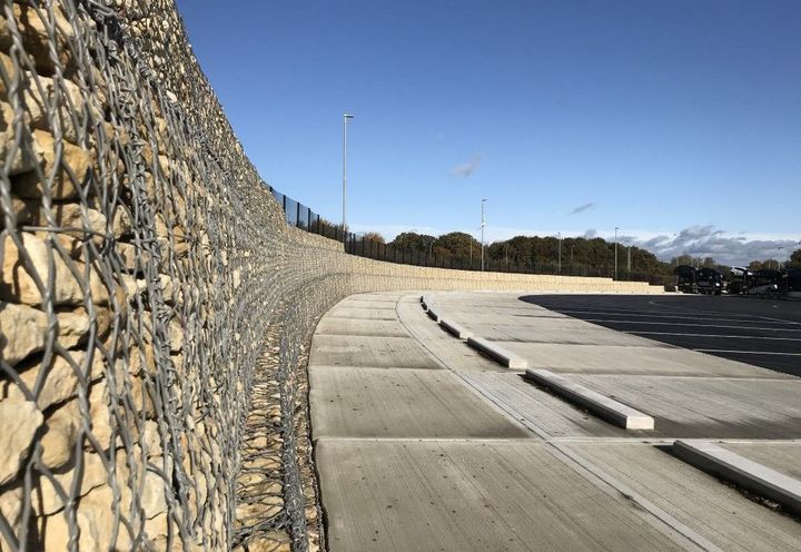 Neatly placed stone in the gabions minimising voids