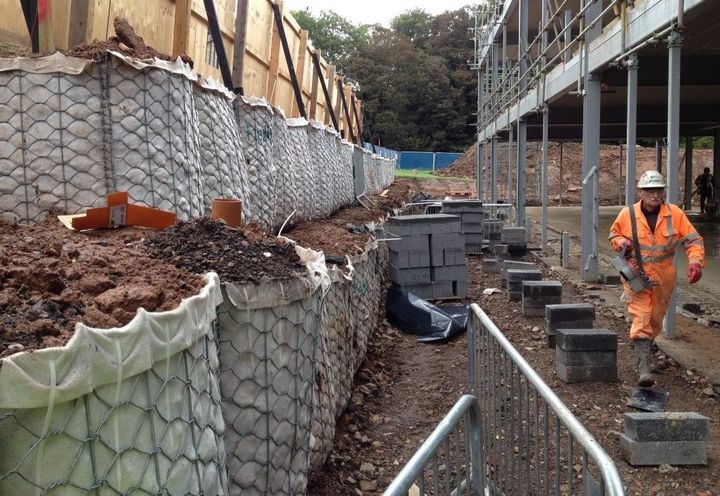The completed temporary retaining wall following construction