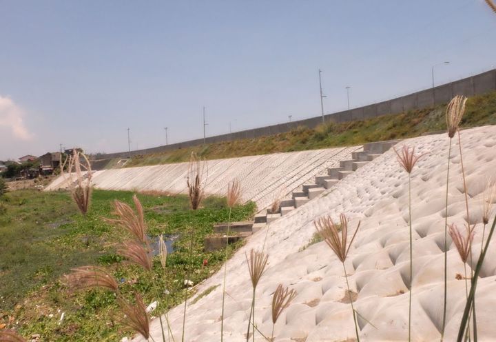 A month after construction, vegetation has established in the slopes.