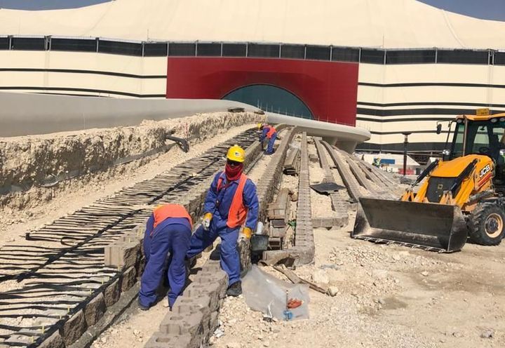 During construction: Laying of blocks & geogrid