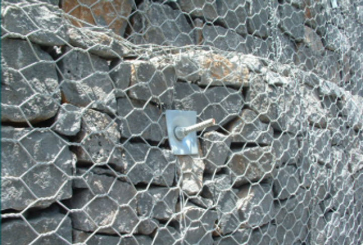 Close-up view of dished anchor plate
