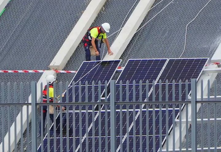 Solar panel installation process on the slope