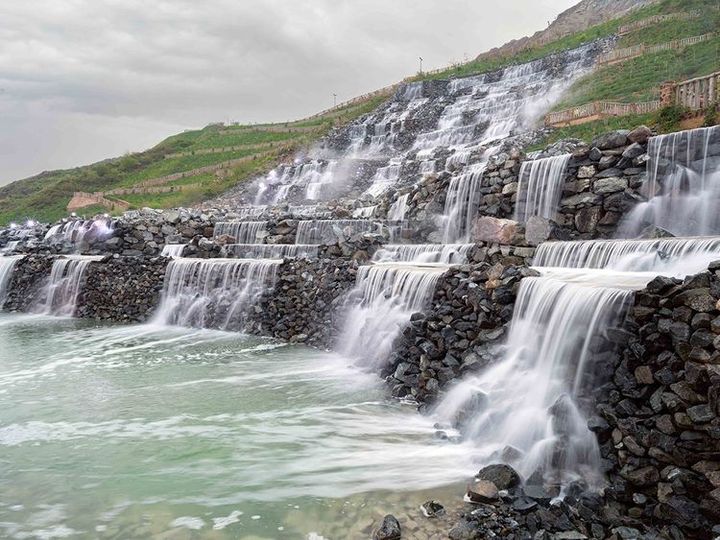 Completed project: Close view of Cascading Waterfall