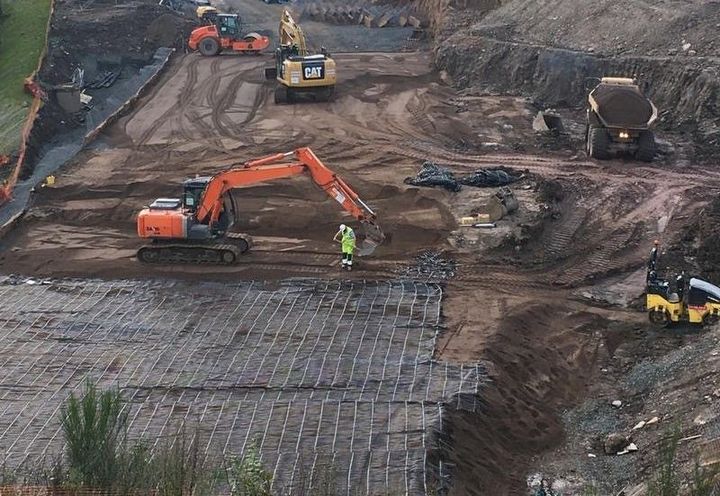Paragrid geogrid placed in layers as designed by Amey/RPS
