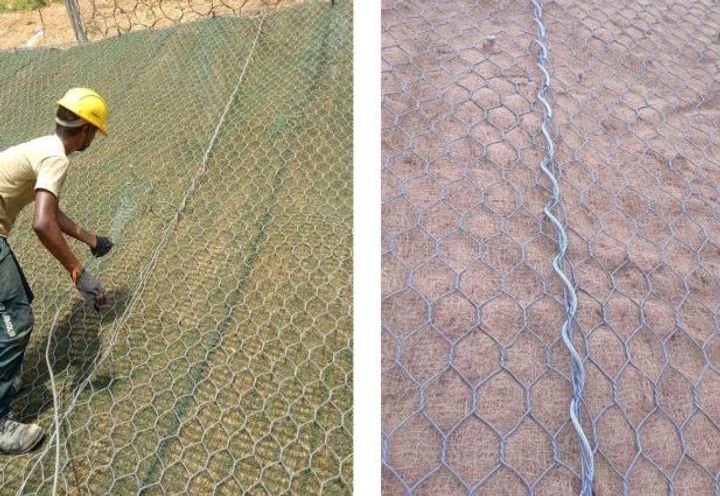 Figure-4 Installation of wire rope vertically on the edges of DT mesh