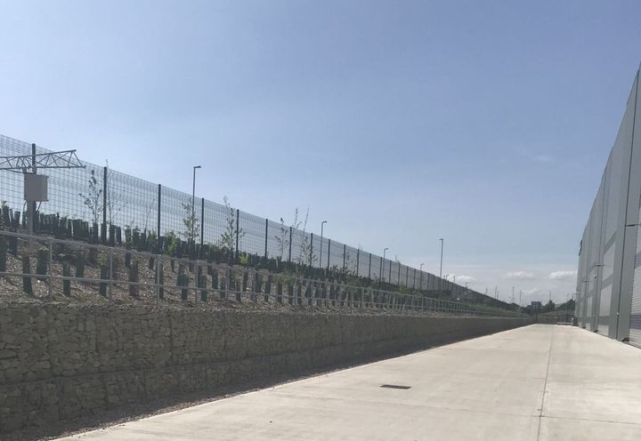 Retaining wall around the JD Sports warehouse