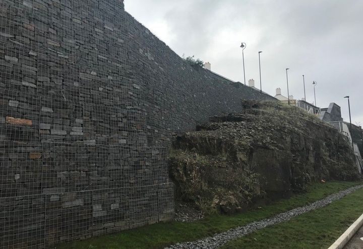 Successful interaction between gabions and existing rock face