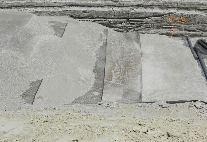 Three layers of geogrid reinforcement