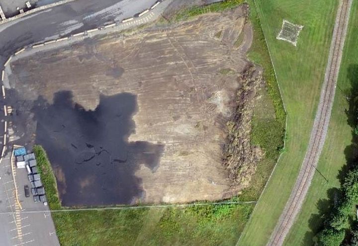 Aerial view of the land before construction