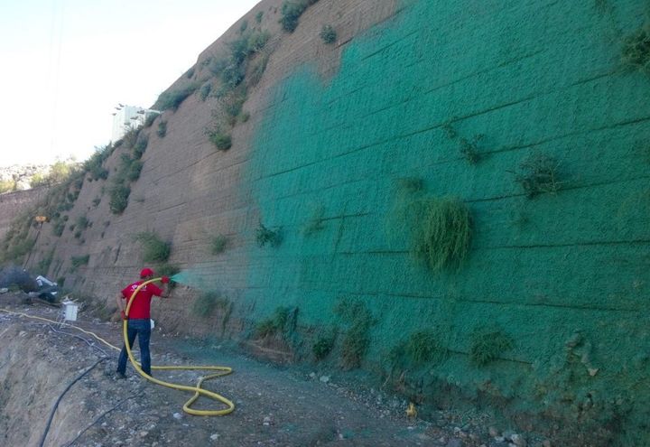 Green Terramesh Retaining Wall Spray Grass Application