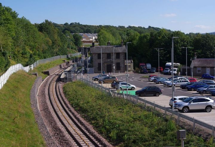 Retaining structure being installed at Gorebridge Station