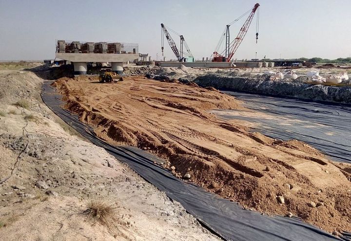 Photo 2: Placement of sand and geotextile