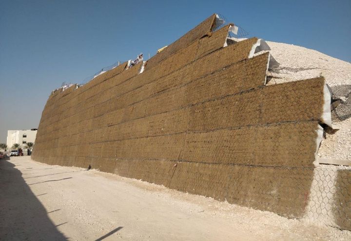 During construction: installation of Terramesh Green on outer steep slope
