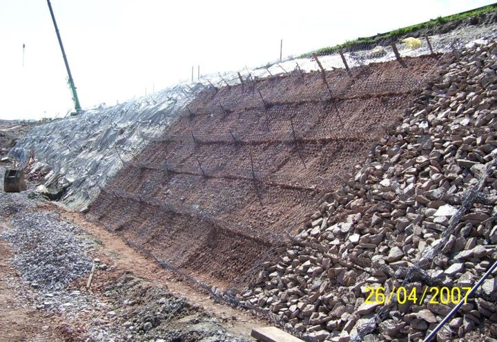 Geomac during installation showing partially filled units