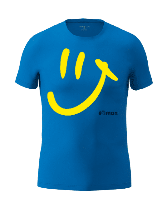 blue and yellow graphic tee