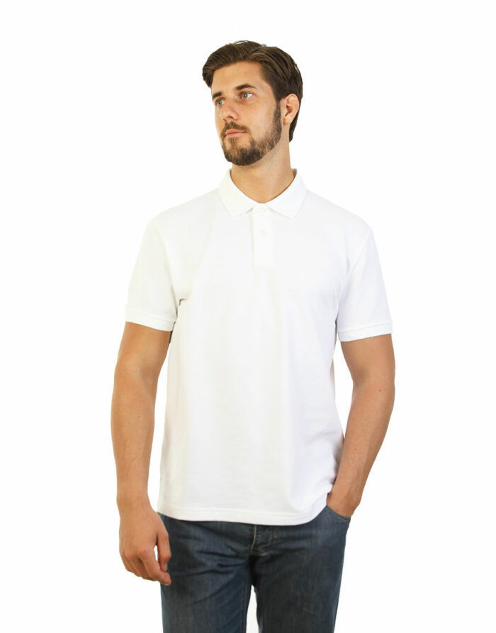 poly cotton stretch unisex polo white