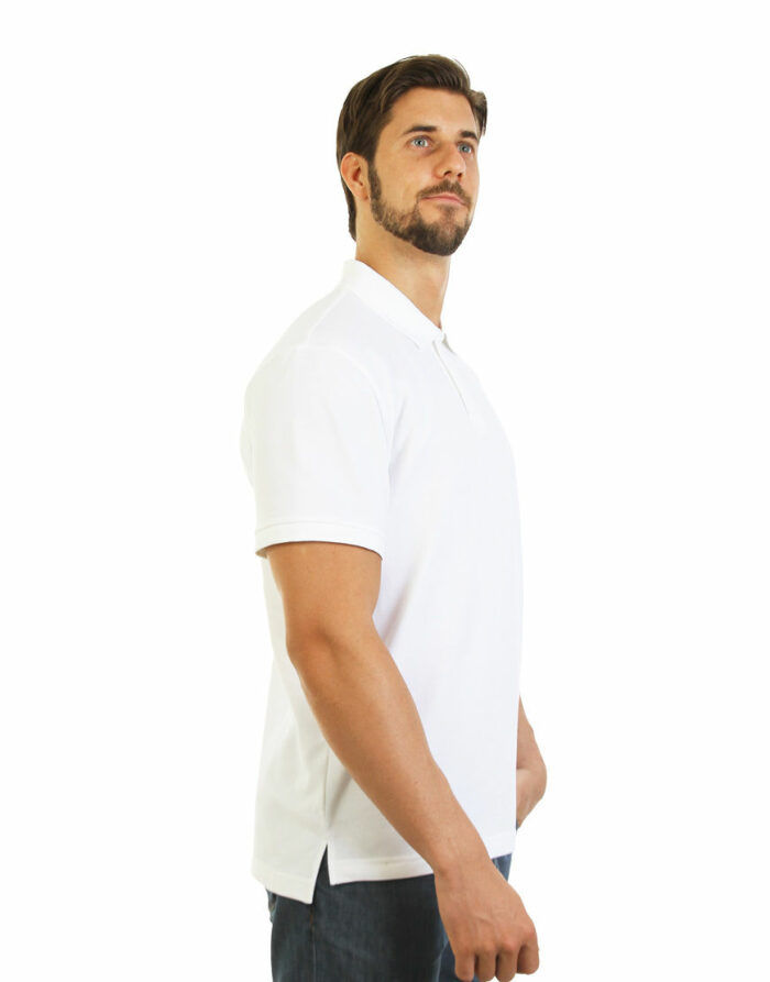 poly cotton stretch unisex polo white right