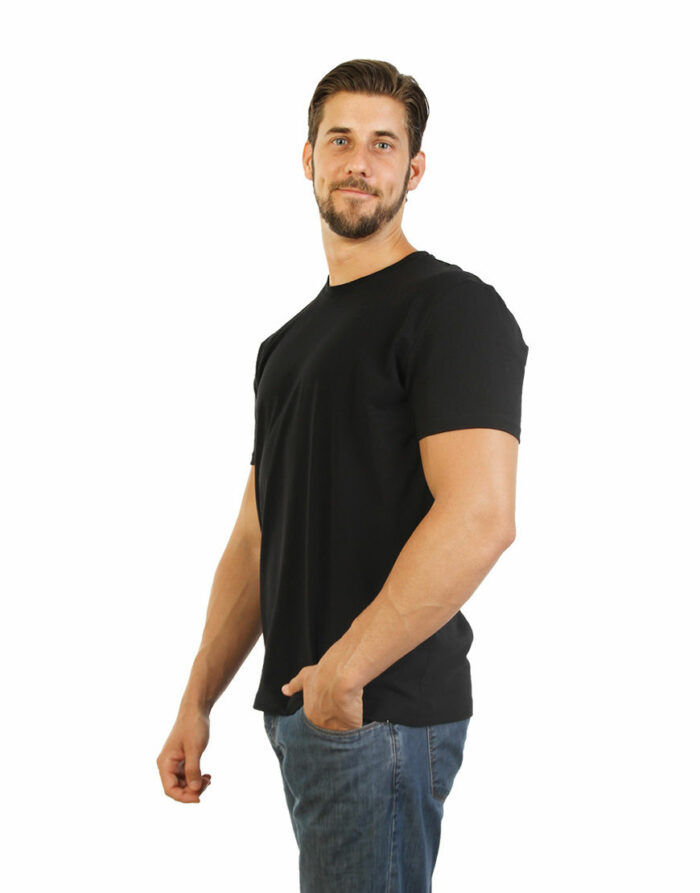 poly cotton stretch unisex t shirt black left